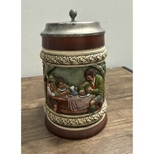 Vintage Thewalt Fox Hunt Beer With Lid Western Germany Beautiful Patina On Lif